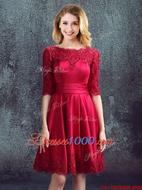 Wine Red Half Sleeves Satin Zipper Dama Dress for Quinceanera for Prom and Party and Wedding Party