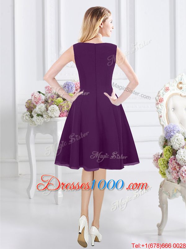 Purple Bateau Neckline Ruching Quinceanera Court Dresses Sleeveless Zipper