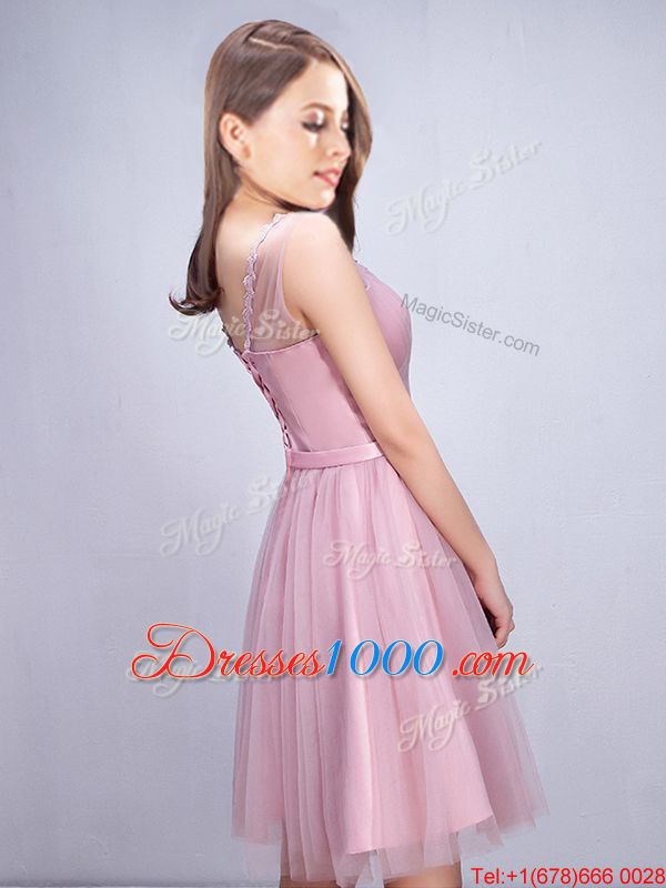 Sleeveless Lace Up Mini Length Ruching and Bowknot Quinceanera Court Dresses