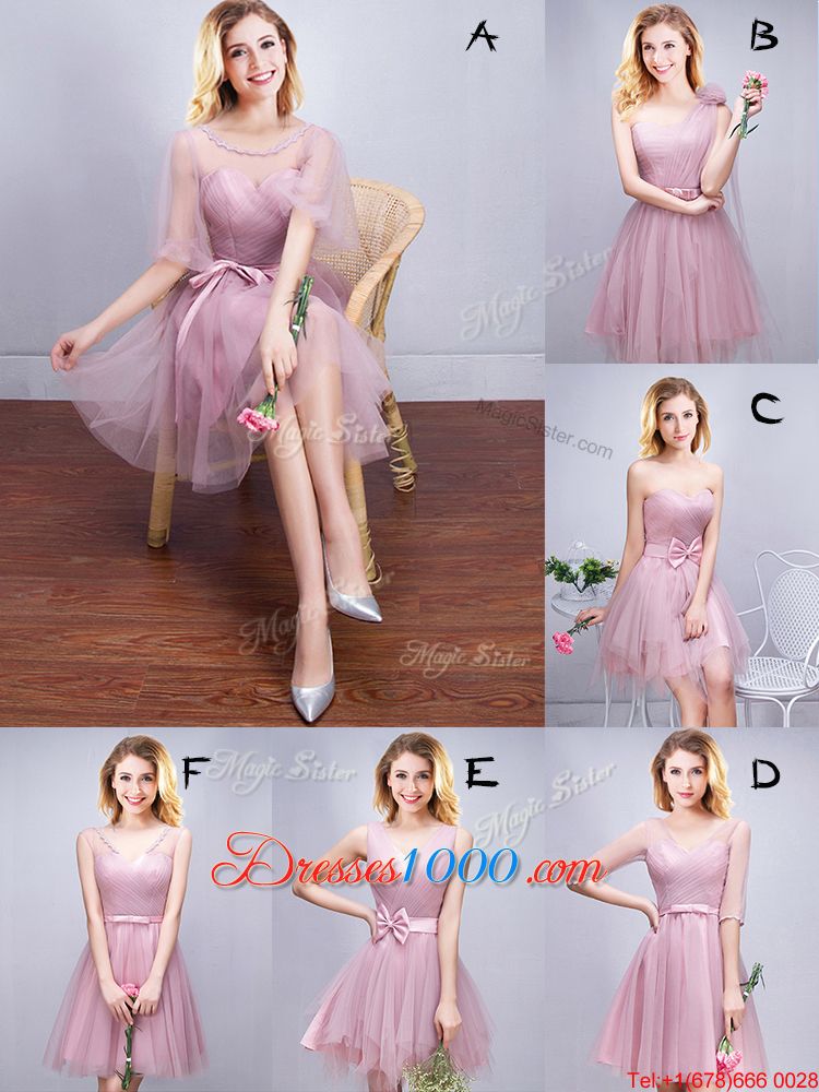 Sleeveless Lace Up Mini Length Ruching and Bowknot Quinceanera Court Dresses