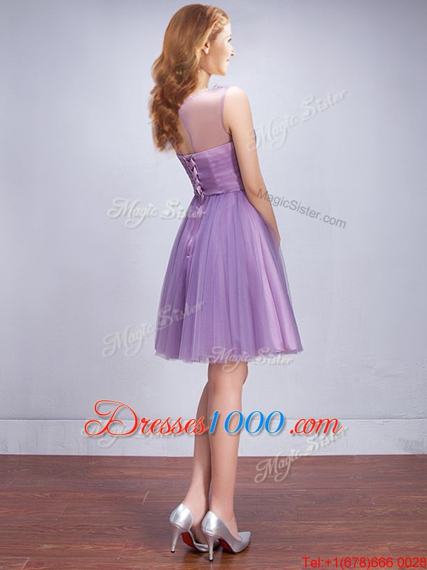 Scoop Lavender Sleeveless Tulle Lace Up Quinceanera Dama Dress for Prom and Party and Wedding Party