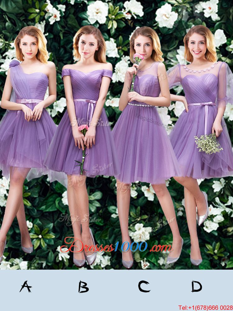 Scoop Lavender Sleeveless Tulle Lace Up Quinceanera Dama Dress for Prom and Party and Wedding Party