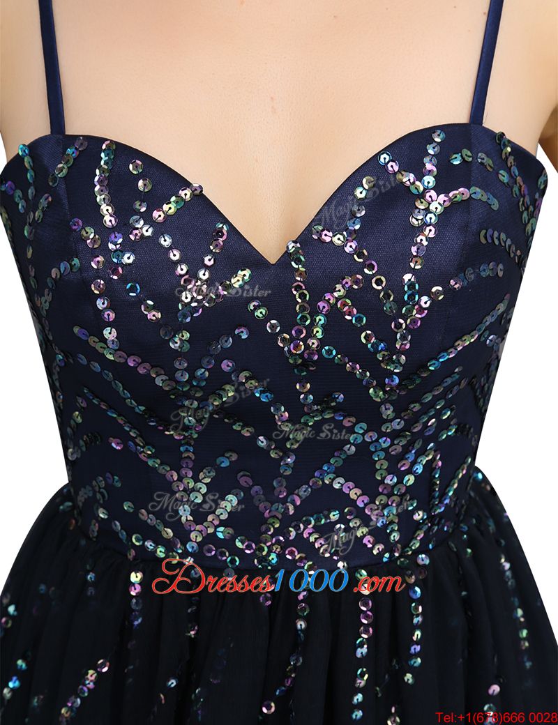Inexpensive Black Organza Lace Up Homecoming Party Dress Sleeveless Mini Length Sequins