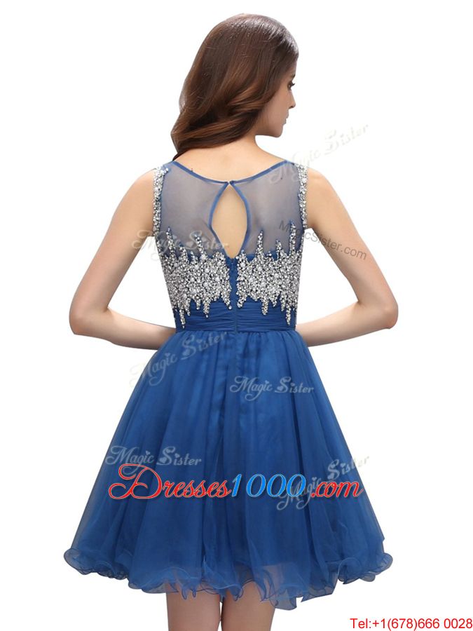 Hot Selling Blue Sleeveless Beading Knee Length Evening Outfits
