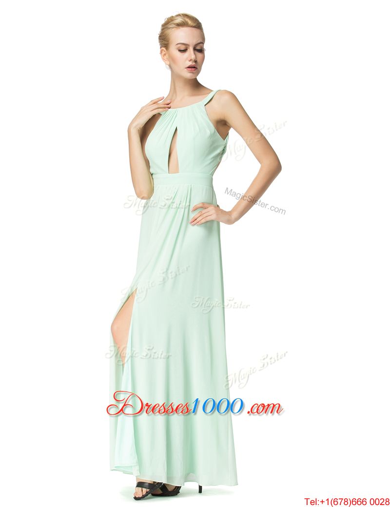 Romantic Scoop Chiffon Sleeveless Floor Length Prom Dresses and Ruching