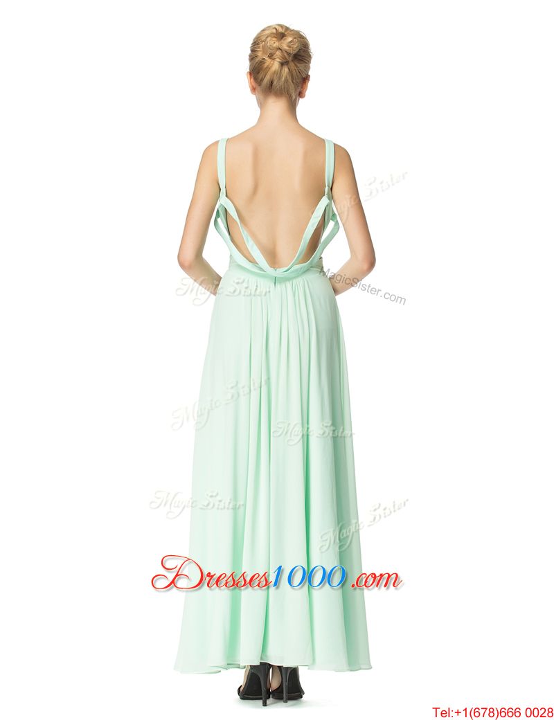 Romantic Scoop Chiffon Sleeveless Floor Length Prom Dresses and Ruching
