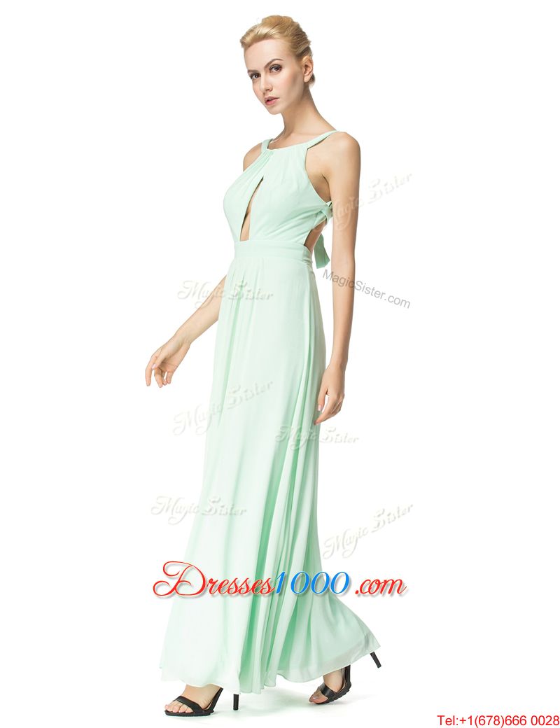 Romantic Scoop Chiffon Sleeveless Floor Length Prom Dresses and Ruching