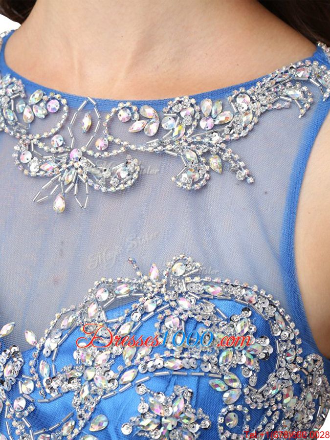 Scoop Beading Hoco Dress Blue Zipper Sleeveless Mini Length