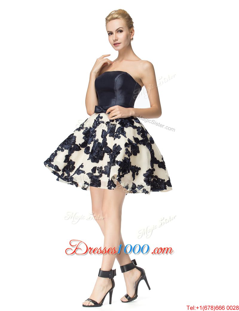 Fine Black Lace Up Strapless Embroidery Party Dress Wholesale Satin Sleeveless