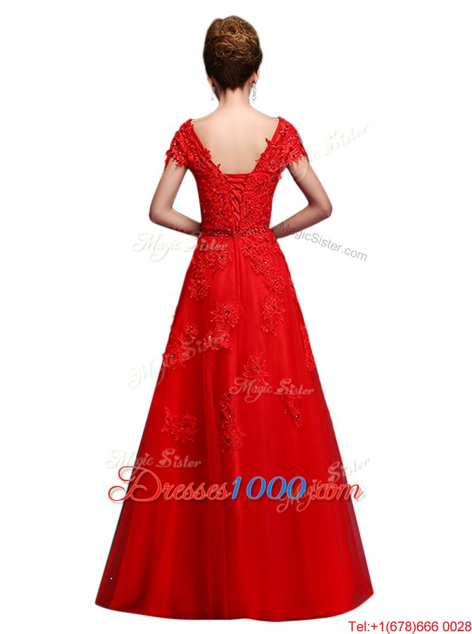 Bateau Short Sleeves Tulle Homecoming Dress Lace Lace Up