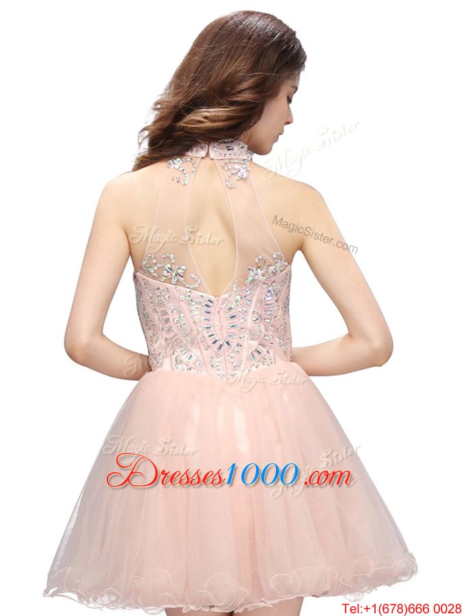 Captivating Teal Sleeveless Beading Mini Length Evening Gowns