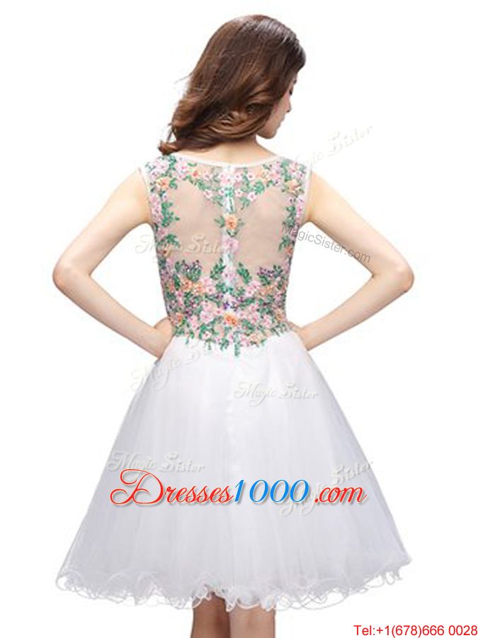Great Scoop Turquoise Sleeveless Embroidery Mini Length Evening Wear