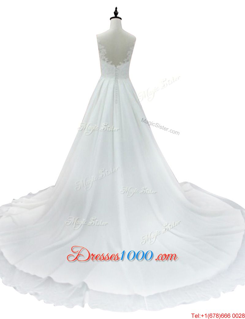 High Quality Sleeveless Court Train Zipper With Train Lace Wedding Gown