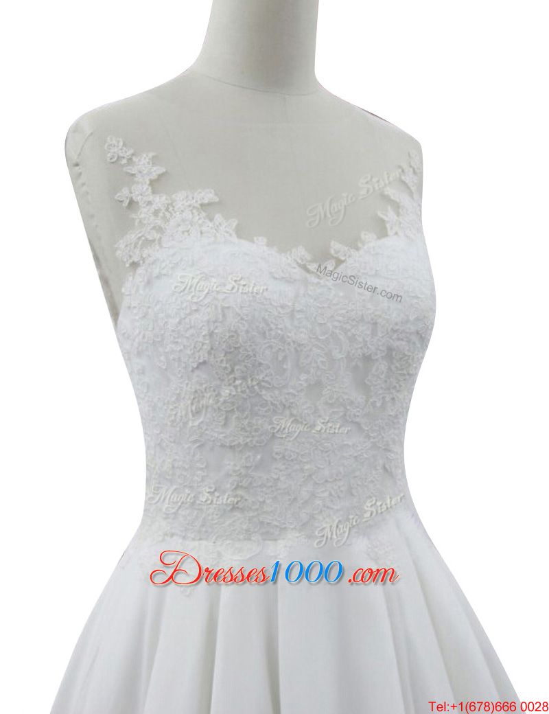 High Quality Sleeveless Court Train Zipper With Train Lace Wedding Gown