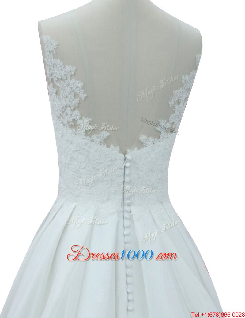 High Quality Sleeveless Court Train Zipper With Train Lace Wedding Gown
