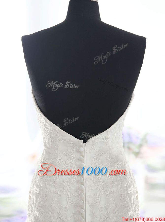 Latest Mermaid White Wedding Gown Wedding Party and For with Lace Sweetheart Sleeveless Brush Train Backless