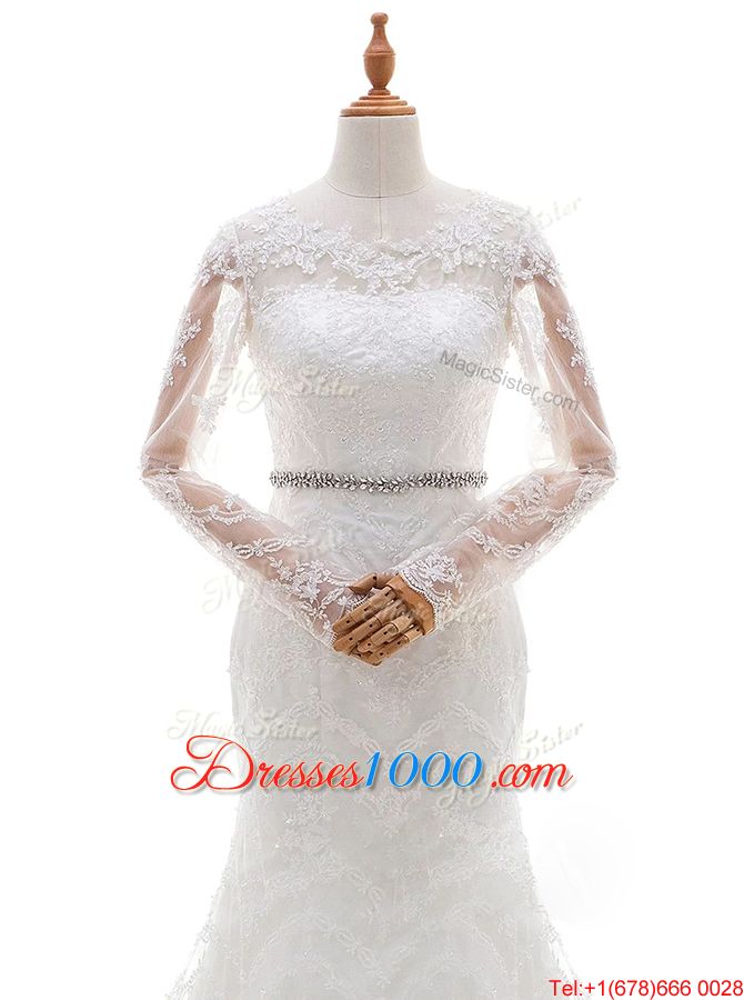 Pretty Mermaid Scoop With Train Clasp Handle Bridal Gown White and In for Wedding Party with Beading and Lace Brush Train