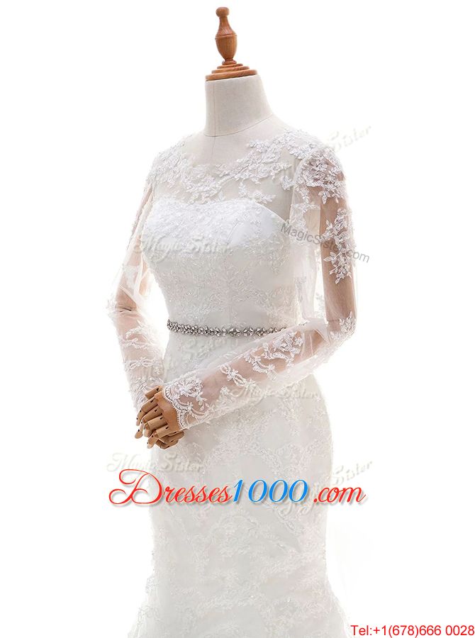 Pretty Mermaid Scoop With Train Clasp Handle Bridal Gown White and In for Wedding Party with Beading and Lace Brush Train