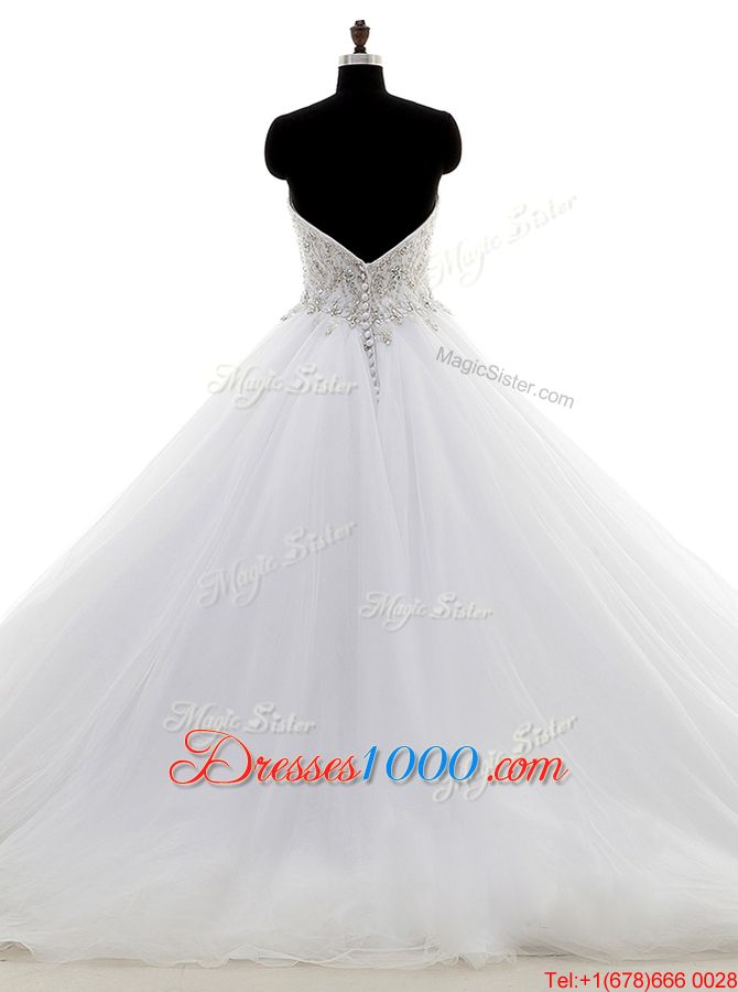 Deluxe With Train Clasp Handle Bridal Gown White and In for Wedding Party with Beading Brush Train
