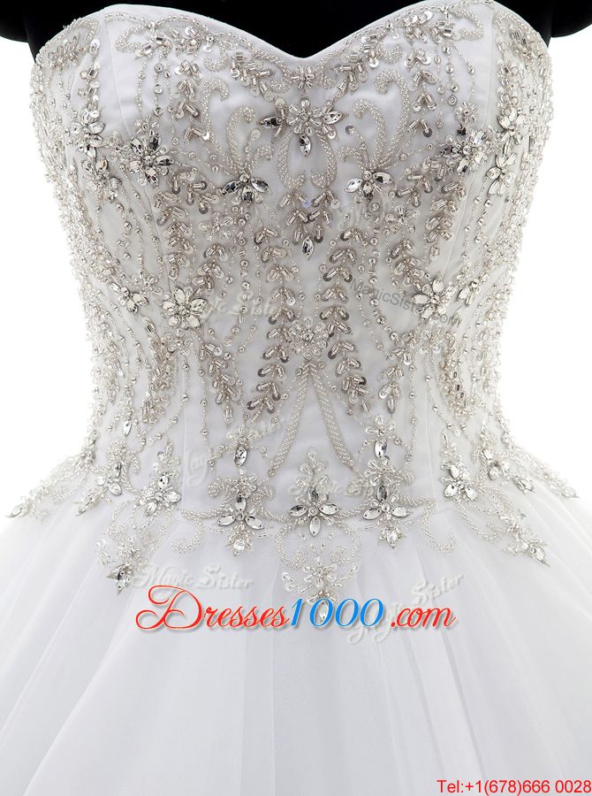 Deluxe With Train Clasp Handle Bridal Gown White and In for Wedding Party with Beading Brush Train