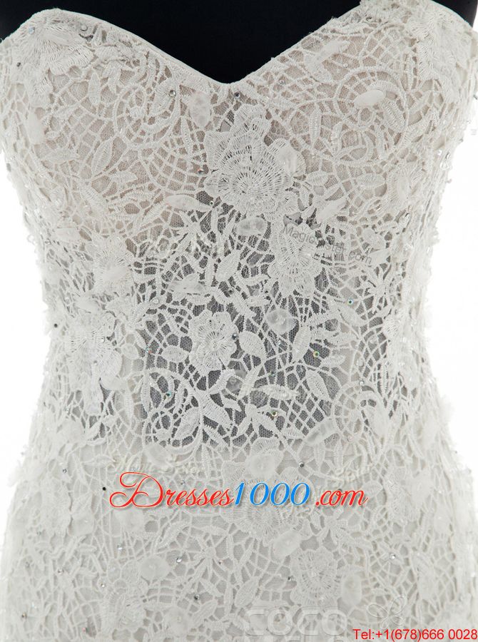 Mermaid Sleeveless Brush Train Lace Up With Train Lace Wedding Gown