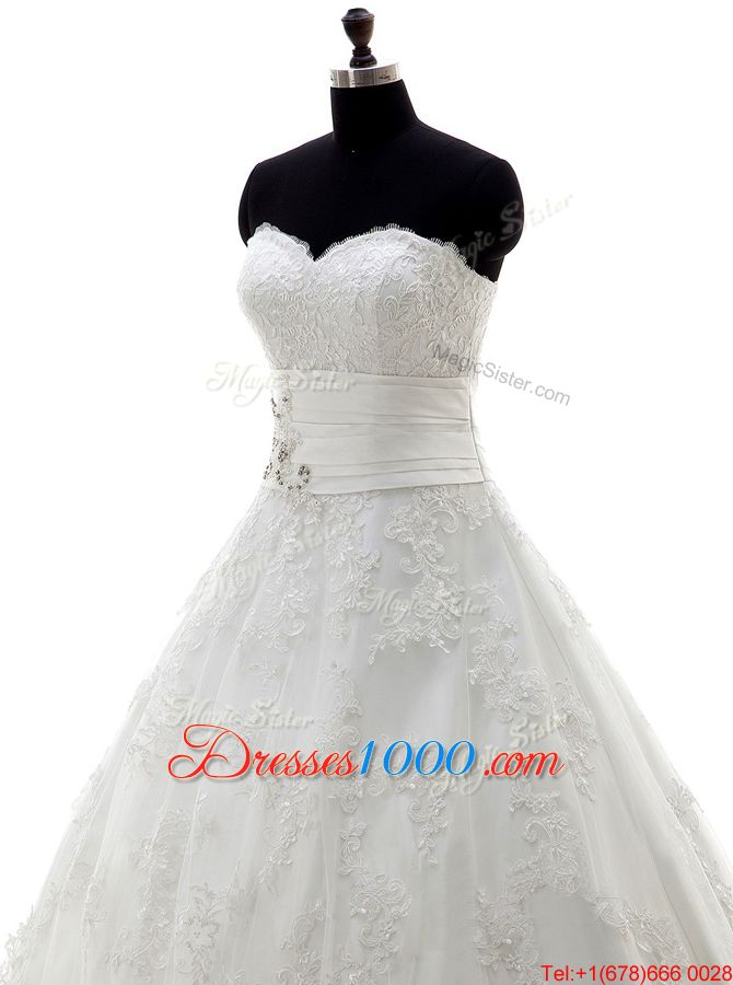 Lovely Scoop White Sleeveless Tulle Brush Train Zipper Wedding Dresses for Wedding Party