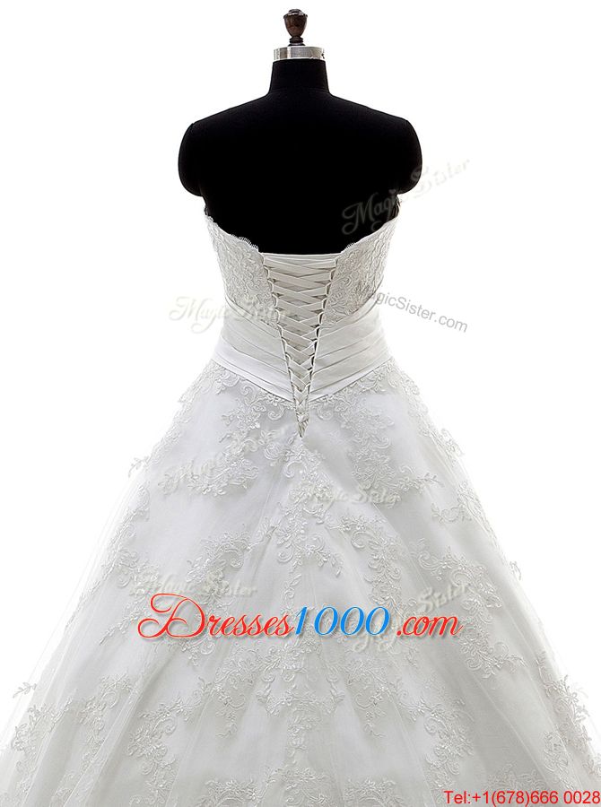 Lovely Scoop White Sleeveless Tulle Brush Train Zipper Wedding Dresses for Wedding Party