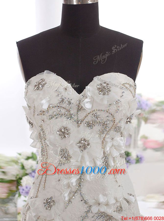 Glorious Mermaid Zipper Bridal Gown White and In for Wedding Party with Beading and Appliques Brush Train