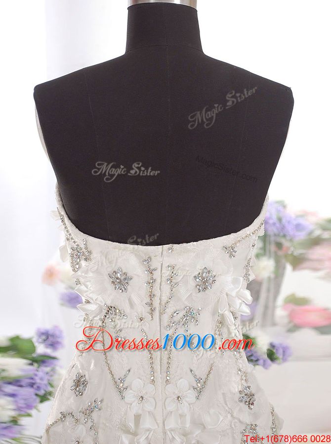 Glorious Mermaid Zipper Bridal Gown White and In for Wedding Party with Beading and Appliques Brush Train