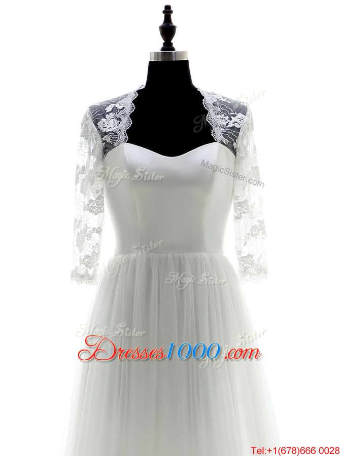 Fashion White Wedding Gowns Wedding Party and For with Appliques Sweetheart 3|4 Length Sleeve Brush Train Zipper