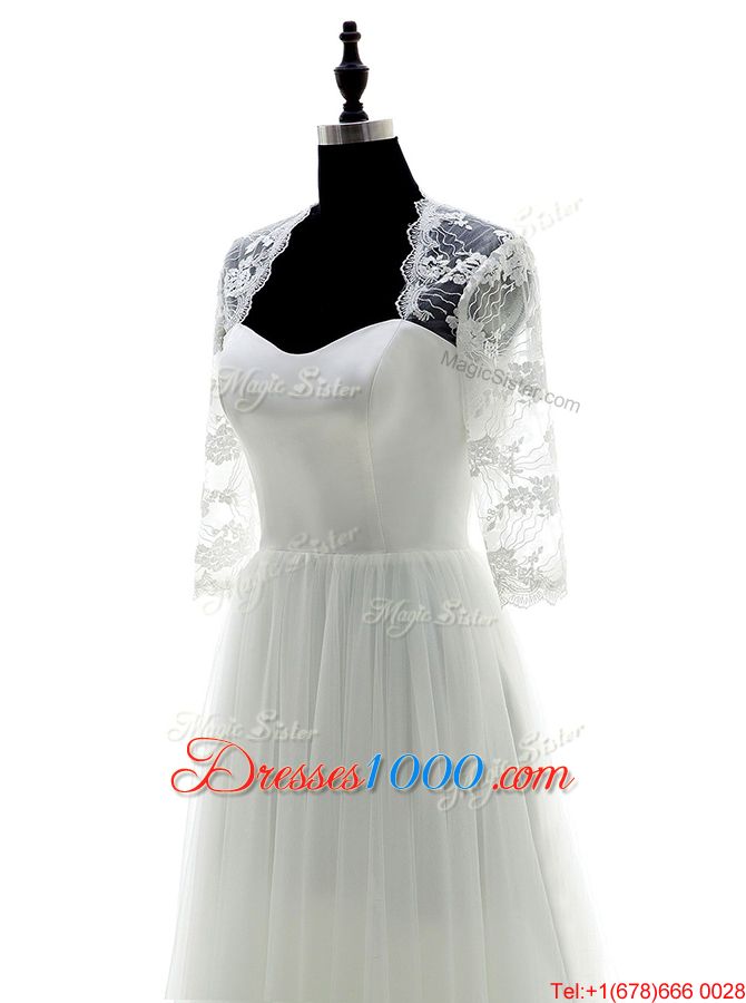 Fashion White Wedding Gowns Wedding Party and For with Appliques Sweetheart 3|4 Length Sleeve Brush Train Zipper