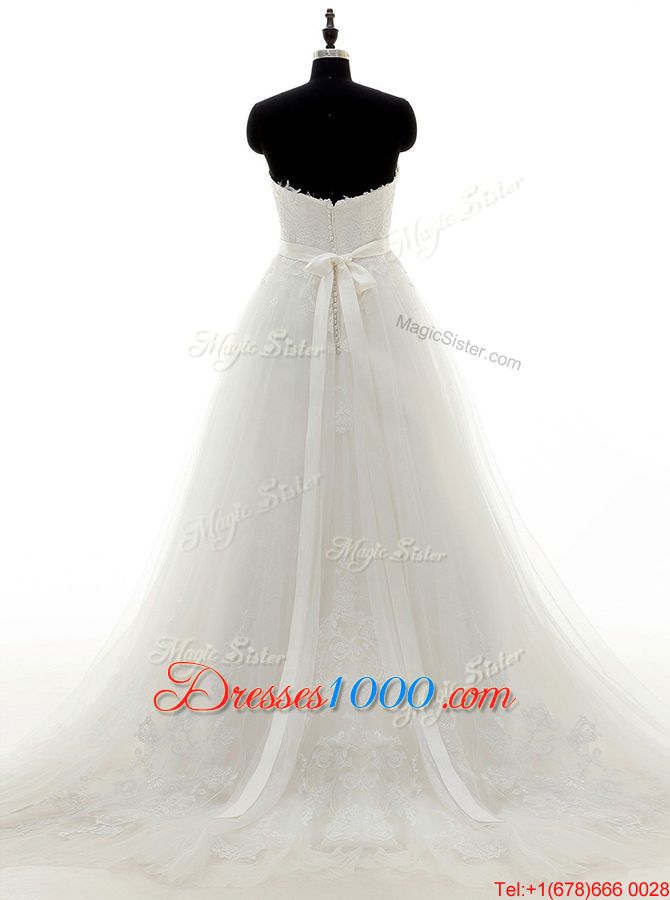 Lace White Zipper Bridal Gown Sashes|ribbons Sleeveless With Brush Train