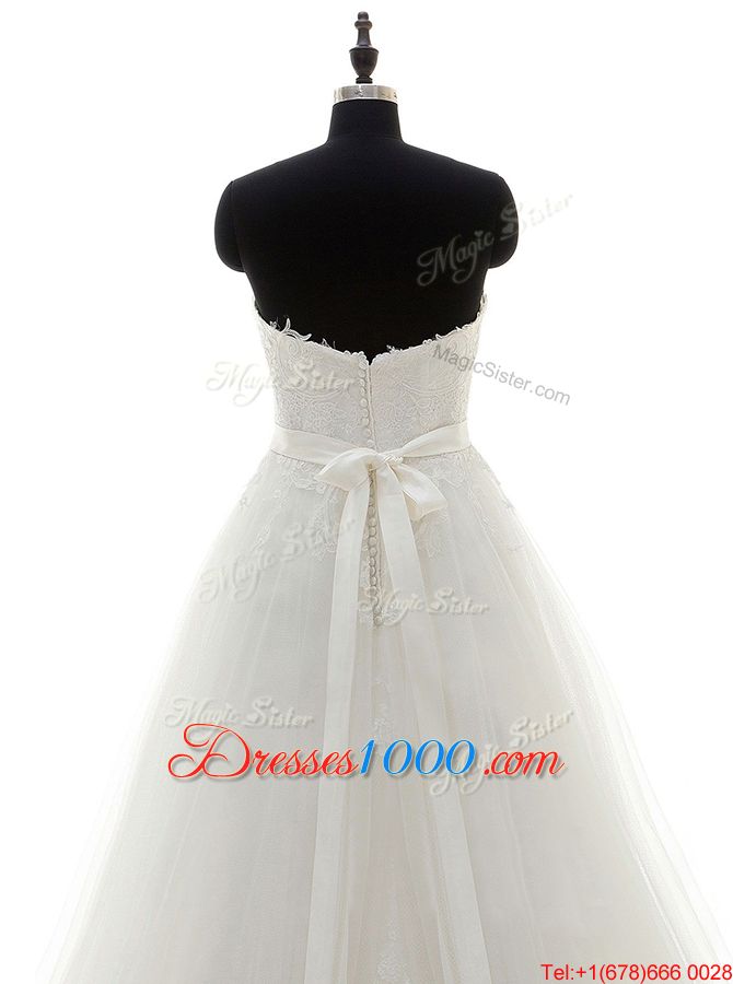 Lace White Zipper Bridal Gown Sashes|ribbons Sleeveless With Brush Train