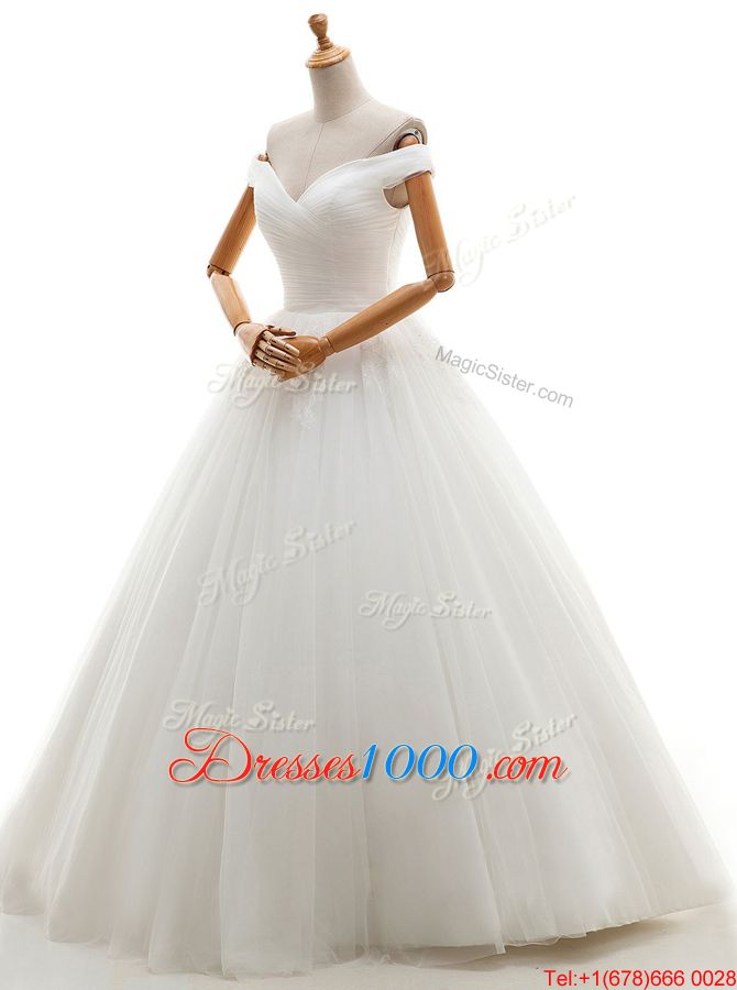 White Sweetheart Neckline Lace and Appliques Wedding Dress Sleeveless Lace Up