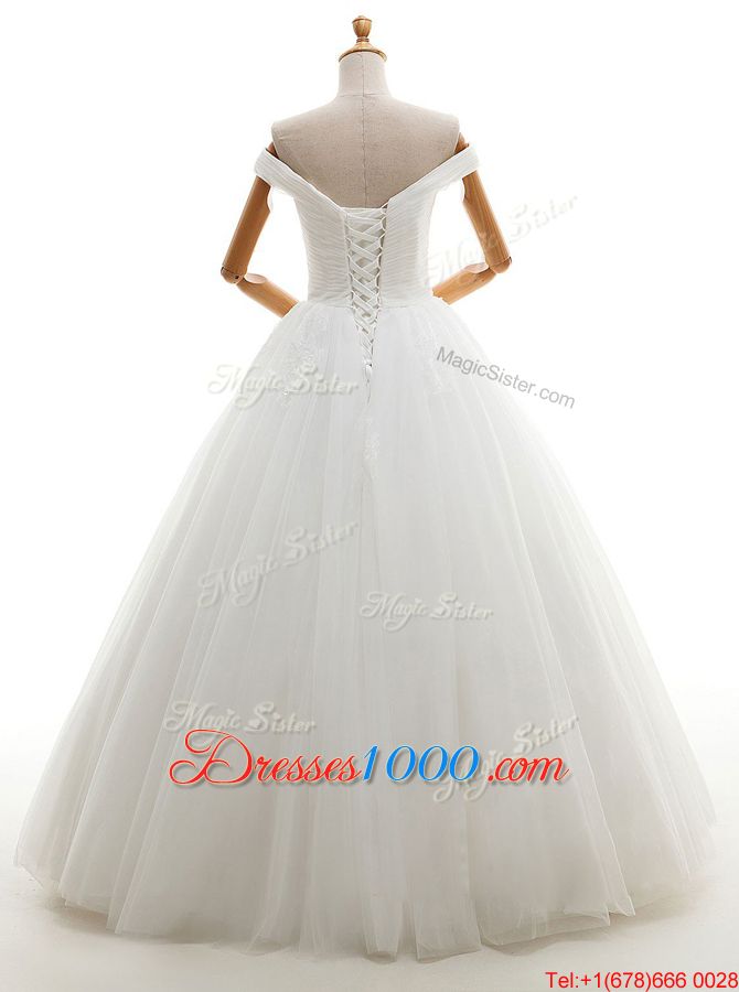 White Sweetheart Neckline Lace and Appliques Wedding Dress Sleeveless Lace Up