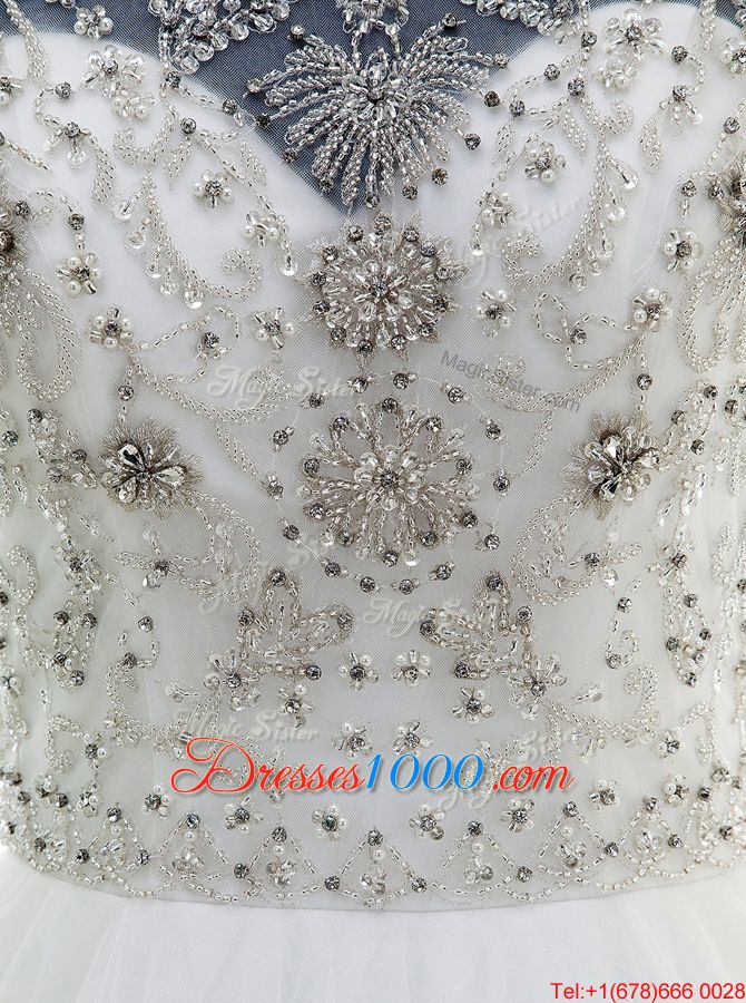 Scoop Sleeveless Brush Train Beading Clasp Handle Wedding Gowns
