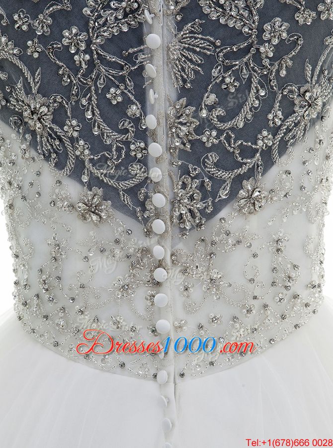 Scoop Sleeveless Brush Train Beading Clasp Handle Wedding Gowns