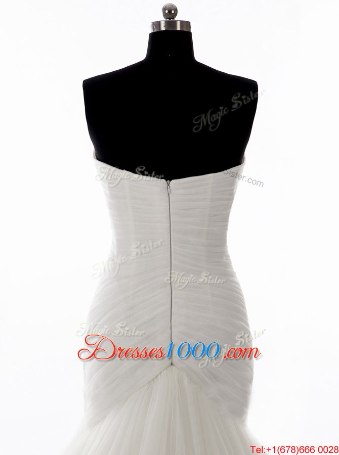 Mermaid White Zipper Sweetheart Beading Wedding Gown Tulle Sleeveless Brush Train