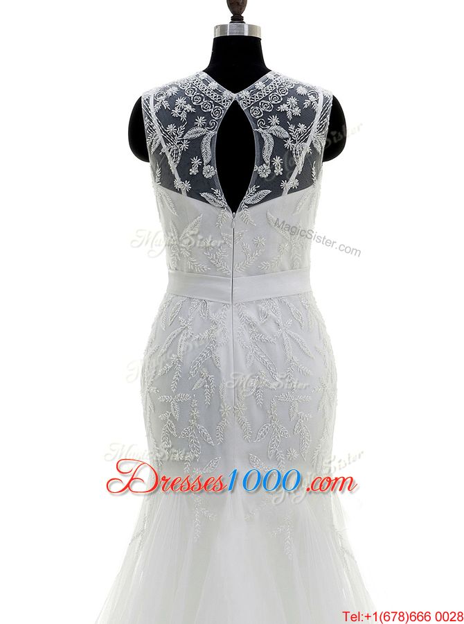 White Bridal Gown Wedding Party and For with Lace and Appliques Scoop Cap Sleeves Brush Train Zipper