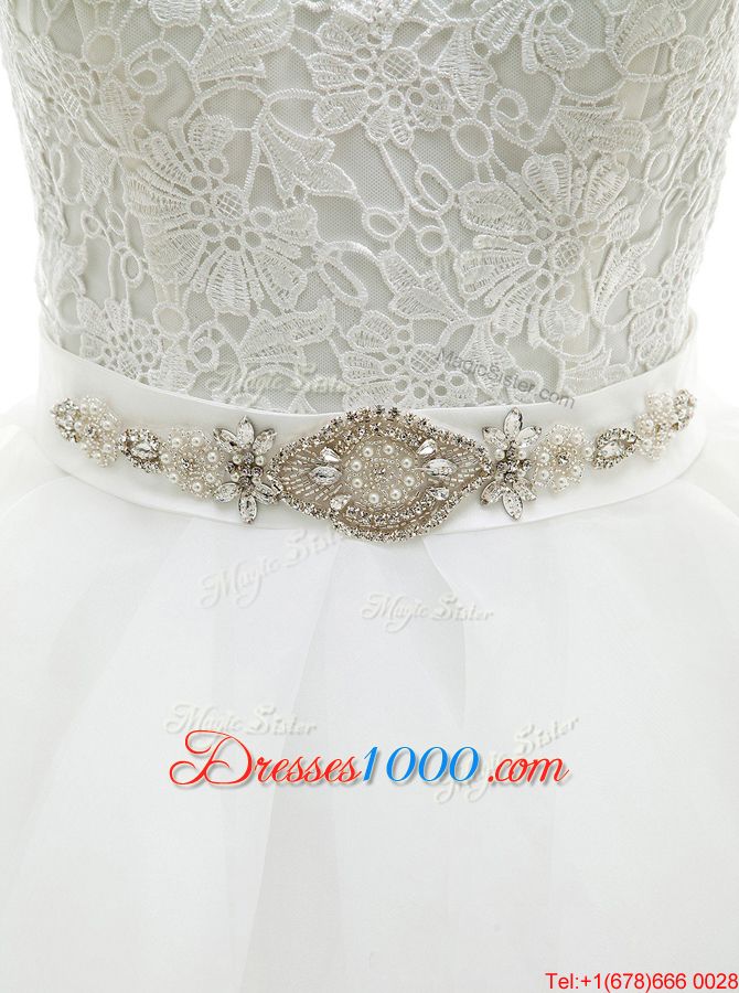 Extravagant White Ball Gowns Beading and Lace and Ruffles Wedding Gowns Backless Organza Sleeveless With Train