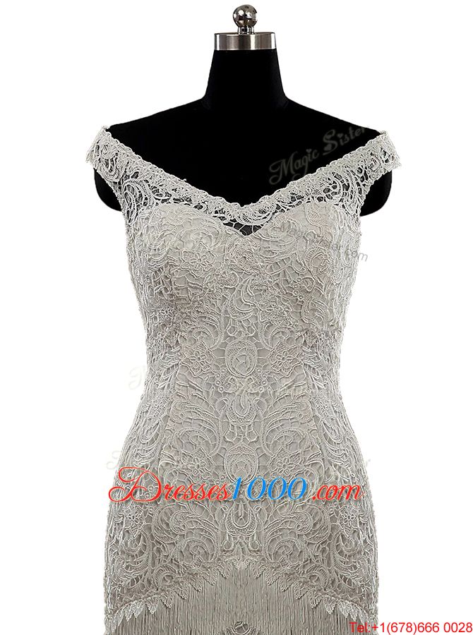 Custom Made White Lace Zipper Wedding Dresses Cap Sleeves With Brush Train Lace and Sashes|ribbons