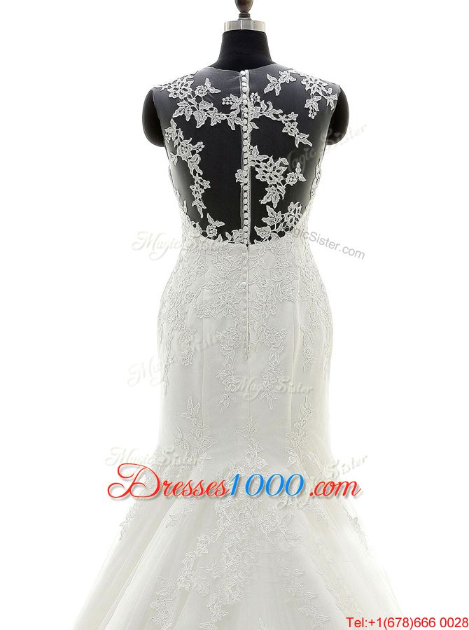 Luxury Mermaid White Lace Up Sweetheart Ruching Wedding Dresses Tulle Sleeveless Brush Train