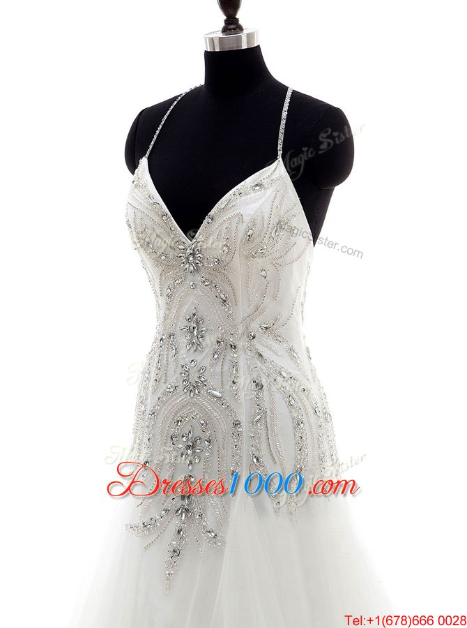 Beautiful Mermaid White Clasp Handle Wedding Gown Lace and Appliques Long Sleeves With Brush Train