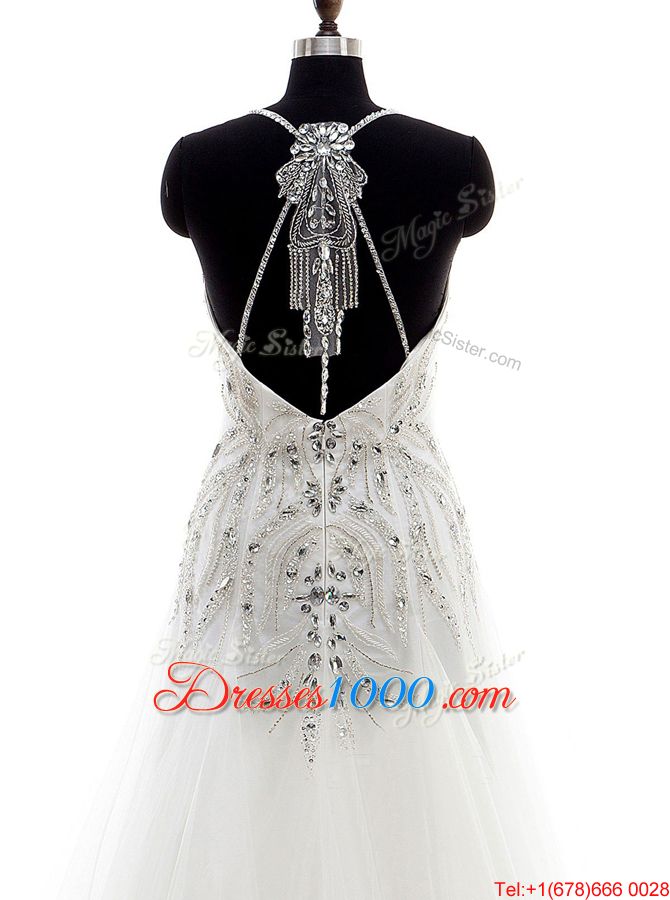 With Train Criss Cross Wedding Dresses White and In for Wedding Party with Beading Brush Train