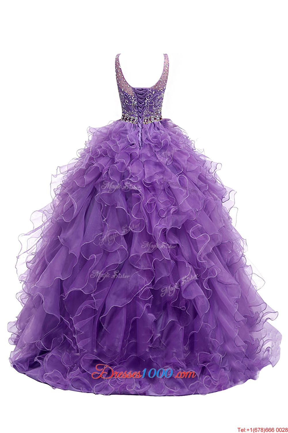 Purple Straps Neckline Beading and Belt Evening Wear Sleeveless Zipper
