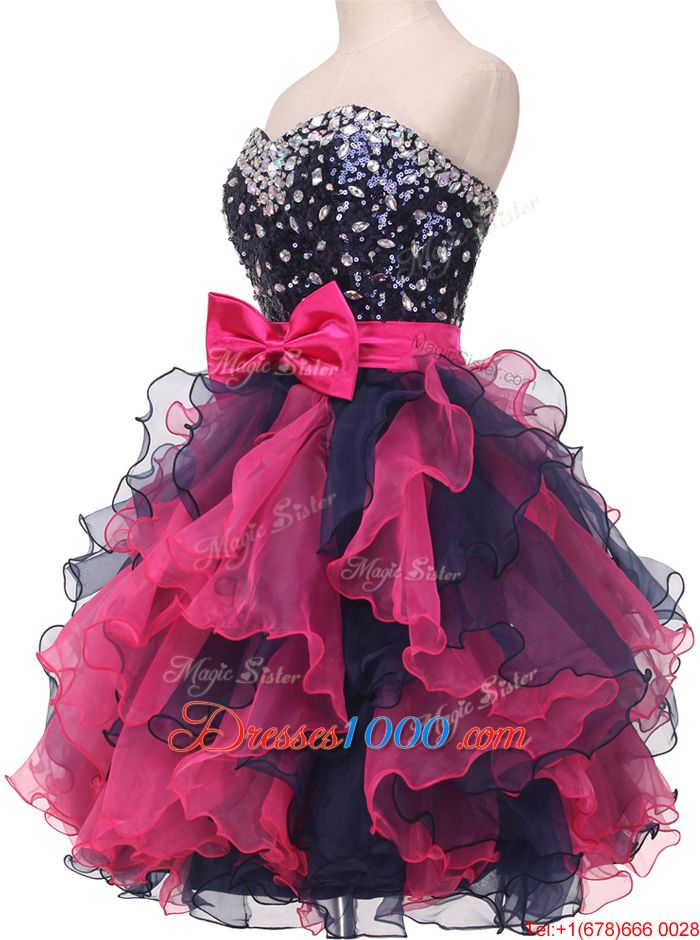 Shining Multi-color Sleeveless Knee Length Beading and Ruffles and Bowknot Lace Up Glitz Pageant Dress