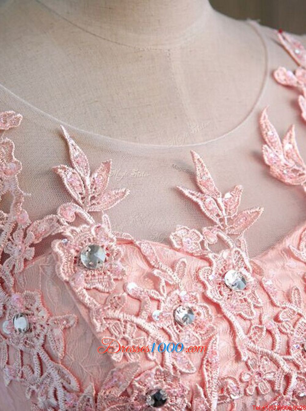 Pink Lace Up Scoop Appliques Prom Dress Lace Sleeveless