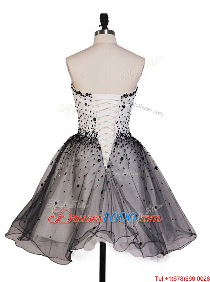Glittering Grey Sleeveless Knee Length Beading Lace Up Custom Made