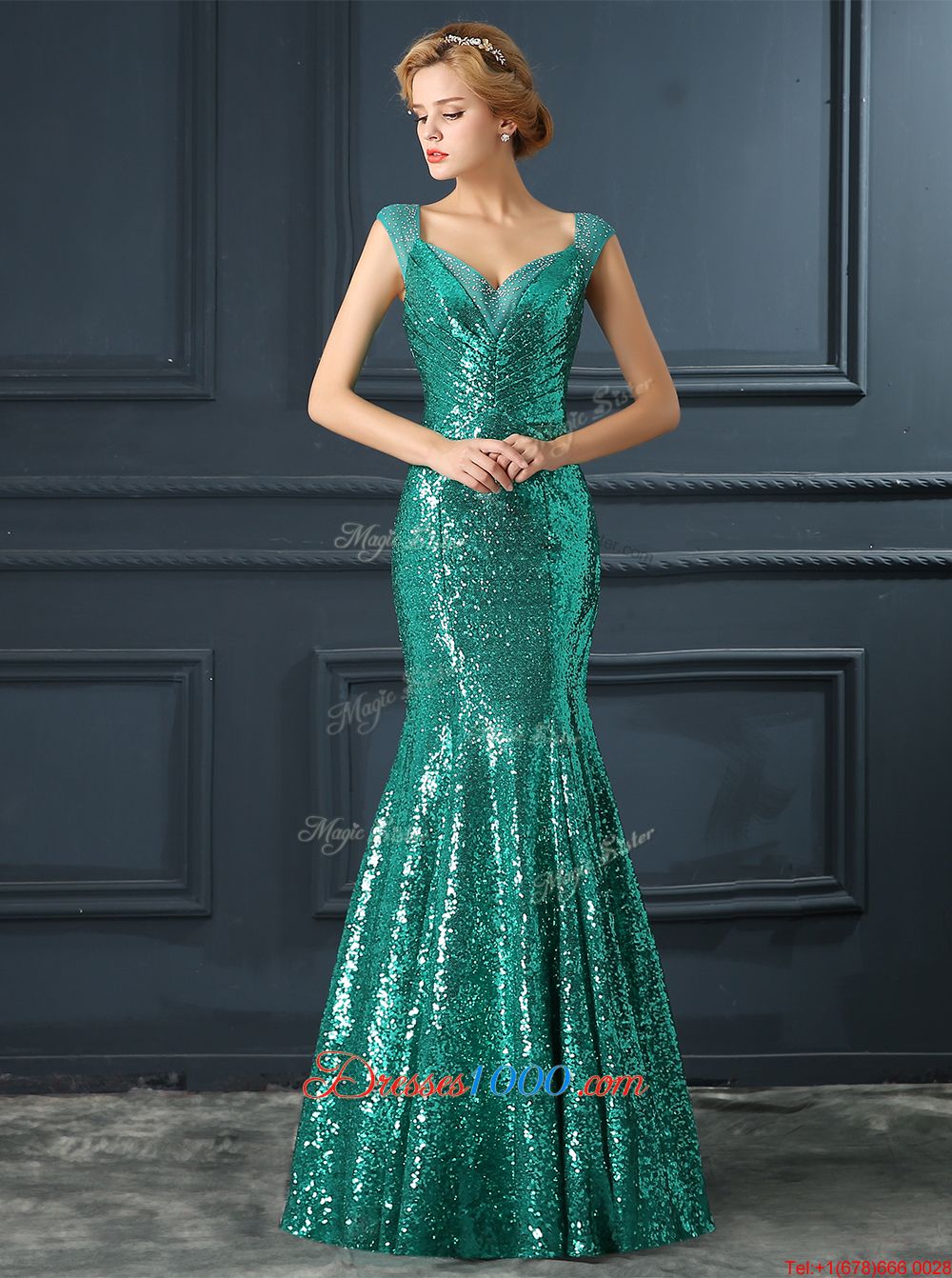 Comfortable Mermaid Sequined Sleeveless Floor Length Juniors Evening Dress and Sequins