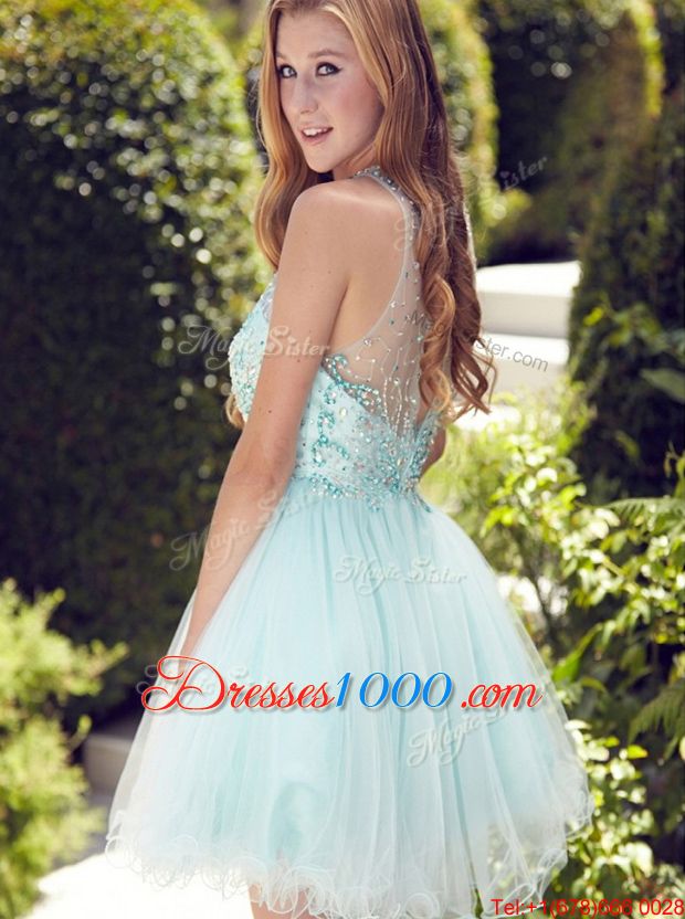 Nice Scoop Sleeveless Zipper Mini Length Beading and Ruching Party Dress for Toddlers